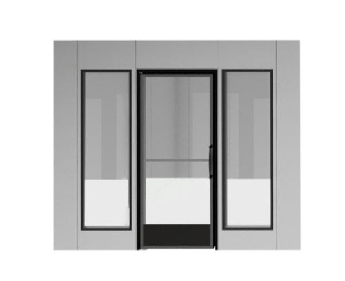 Stationary window with door