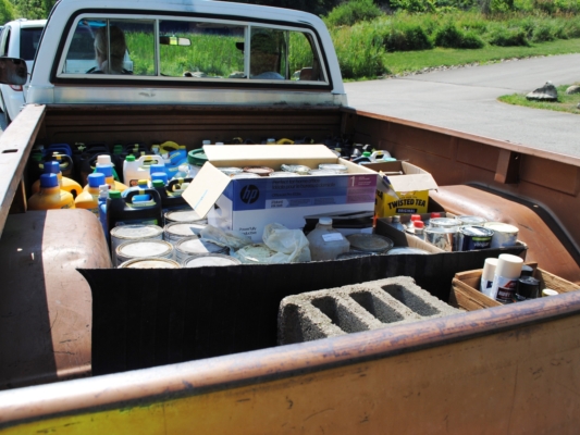 Chemicals in pickup bed