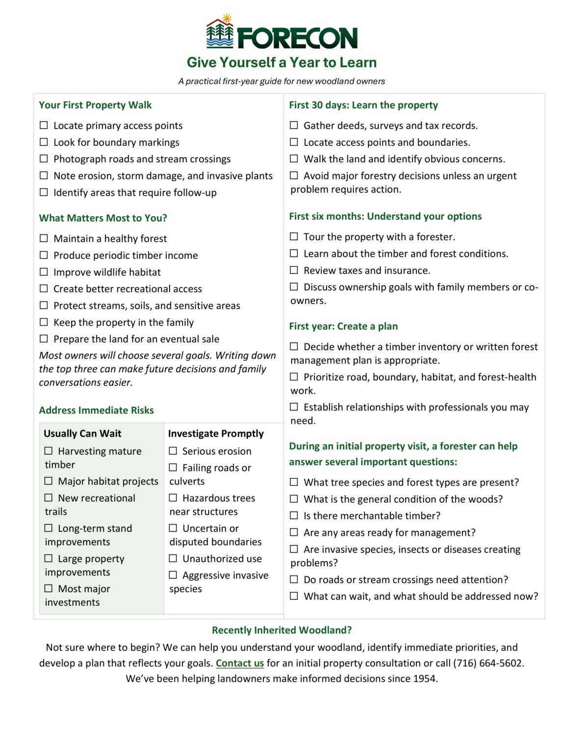 New Woodland Owner Checklist Full Page