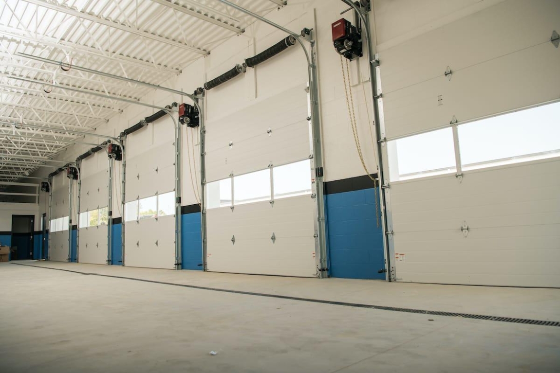 Interior view of Clopay commercial garage doors installed at Bianchi Honda by Plyler Entry Systems.