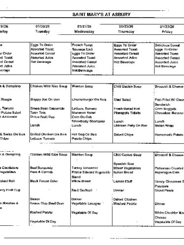Dining Room Menu: January 18-24, 2026