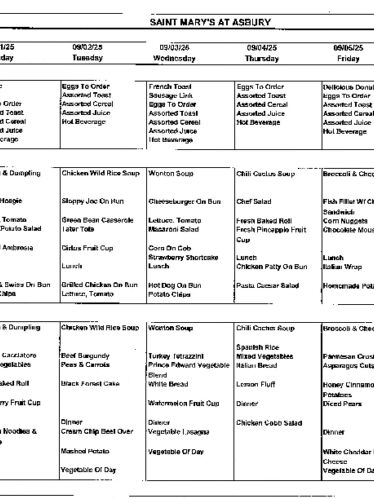Dining Room Menu: August 31-Sept 6, 2025