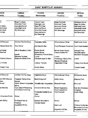 Dining Room Menu: December 7-13, 2025