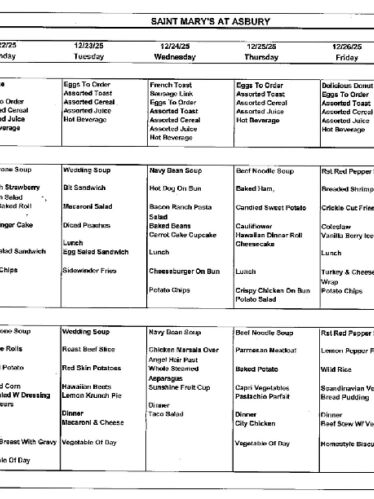 Dining Room Menu: December 21-27, 2025