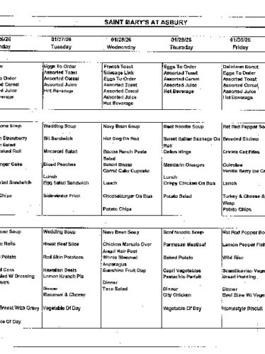 Dining Room Menu: January 25-31, 2026