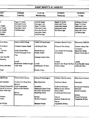 Dining Room Menu: January 4-10, 2026