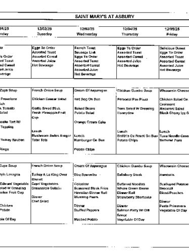 Dining Room Menu: November 30 - December 6, 2025