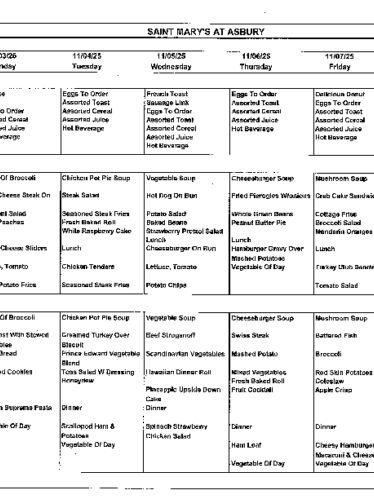 Dining Room Menu: November 2-8, 2025