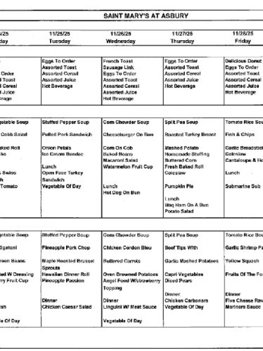 Dining Room Menu: November 23-29, 2025