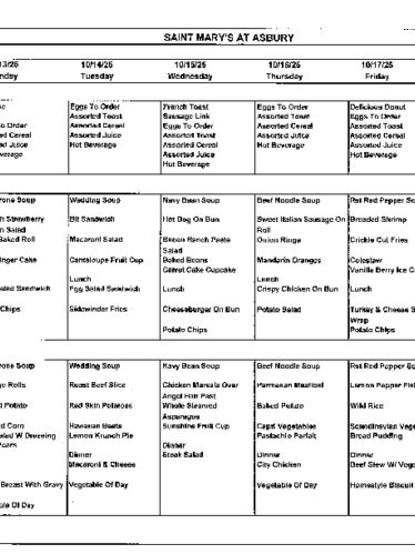 Dining Room Menu: October 12-18, 2025