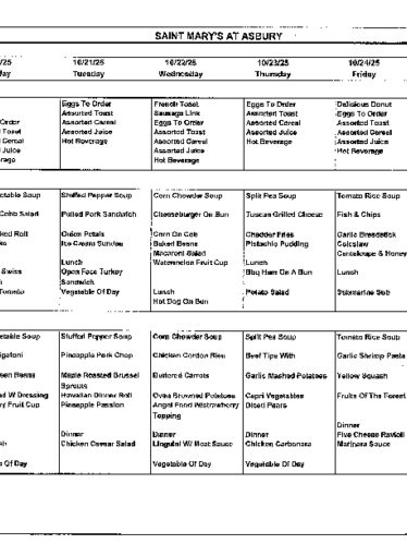 Dining Room Menu: October 19-25, 2025