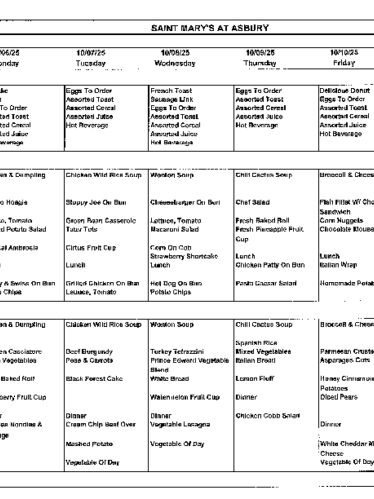Dining Room Menu: October 5-11, 2025