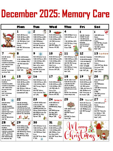 Memory Care Calendar: December 2025