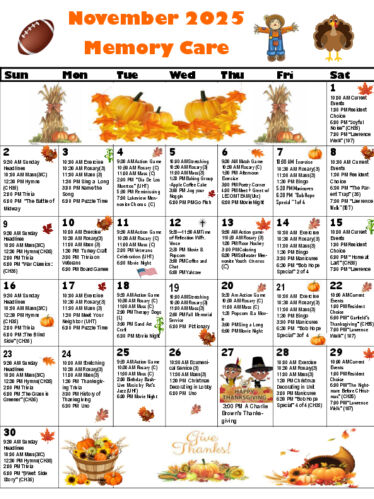Memory Care Calendar: November 2025