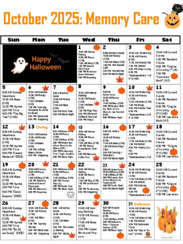 Memory Care Calendar: October 2025