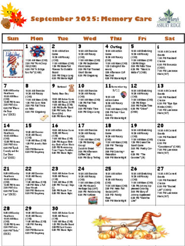 Memory Care Calendar: September 2025