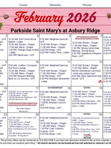 Residential Living Calendar: February 2026