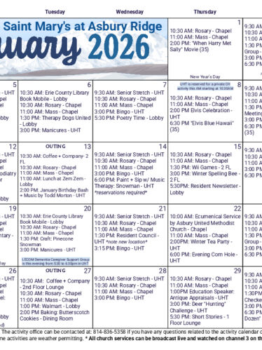 Parkside Calendar: January 2026