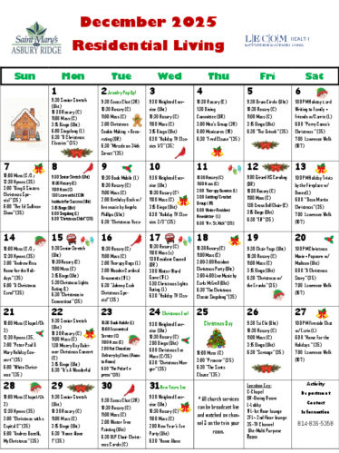 Residential Living Calendar: December 2025