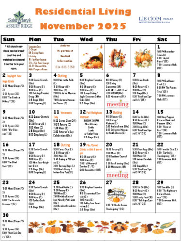 Residential Living Calendar: November 2025