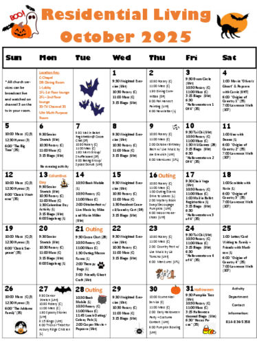Residential Living Calendar: October 2025