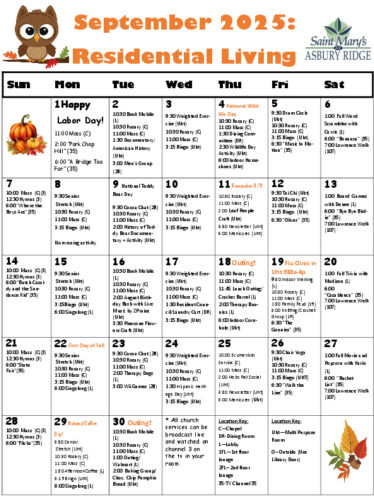 Residential Living Calendar: September 2025