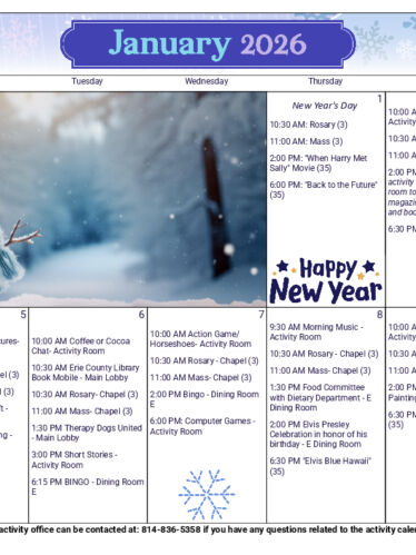 Skilled Nursing Calendar: January 2026