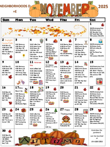 Skilled Nursing Calendar: November 2025