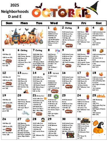 Skilled Nursing Calendar: October 2025