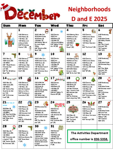 Skilled Nursing Calendar: December 2025
