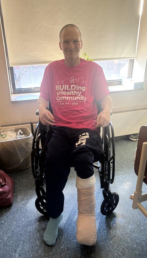 Raymon with leg wrapped
