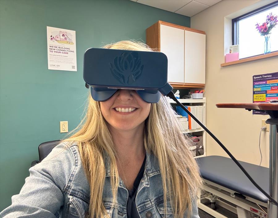 Woman wearing infrared vestibular googles