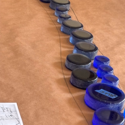 Close up plan setup for the location of specific glass discs