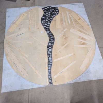 Wood frame to map out the size of granite slab