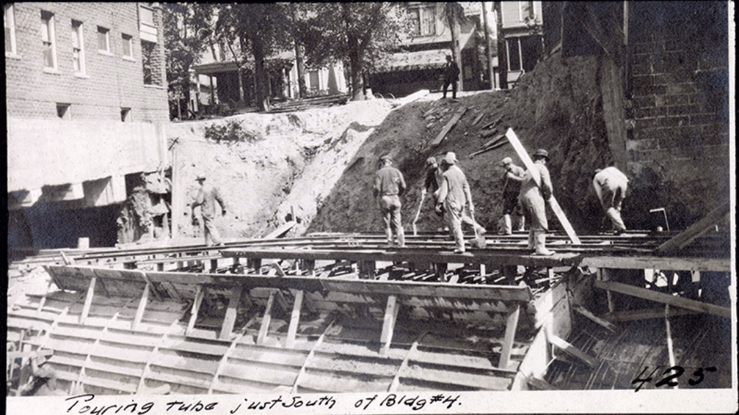 Pouring concrete just South of building 4