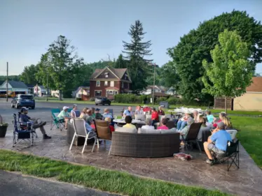 Adult Faith Formation session at new fire pit