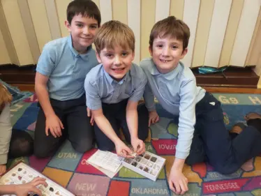 Saint Leo Elementary School 2nd grade students exploring rocks and minerals for Nature Studies class during the 2019-2020 school year