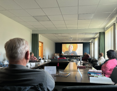 A bible study session takes advantage of the new projector and screen