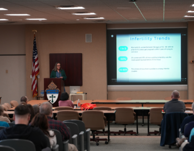 Katie McMahon, co-founder of Shiloh IVF Ministry, speaks at the Conference