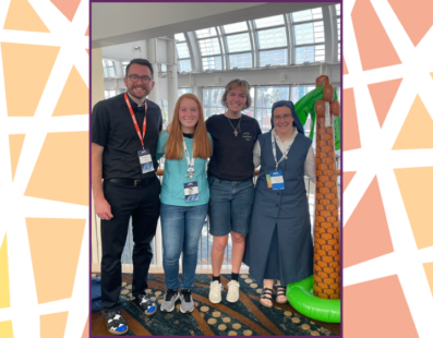 Students and Father Holland meet members of different religious orders at NCYC