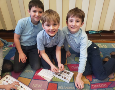 Saint Leo Elementary School 2nd grade students exploring rocks and minerals for Nature Studies class during the 2019-2020 school year
