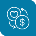 Icon of a heart and coin with rotating arrows
